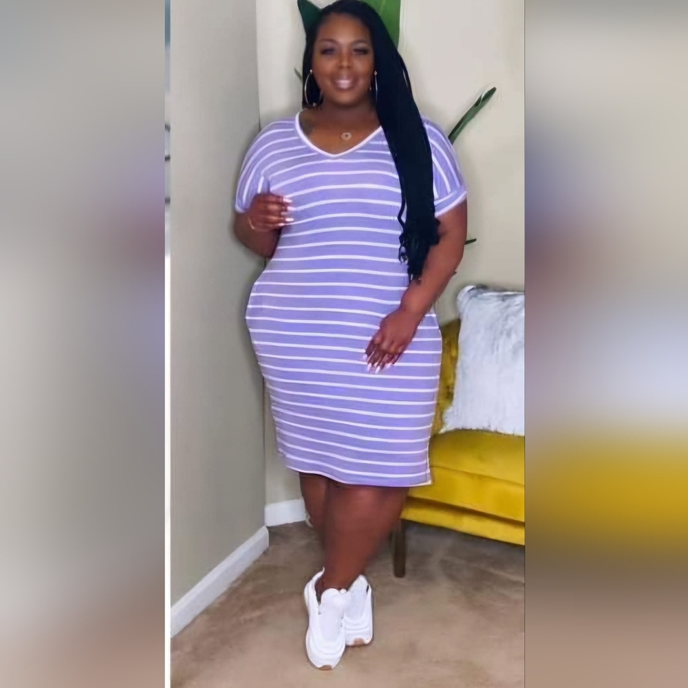 Striped Lavender Bodycon Dress - Women
